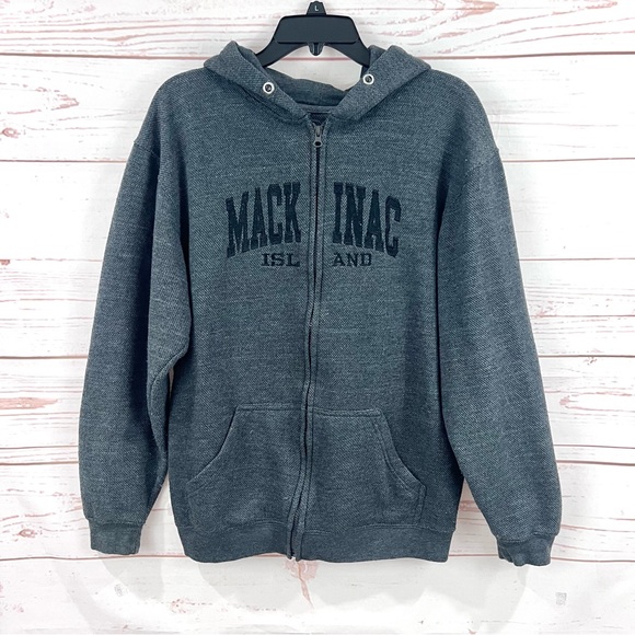 US Vintage Mackinac Island Northern Michigan Full Zip Fleece Lined Hoodie Jacket - Picture 1 of 7
